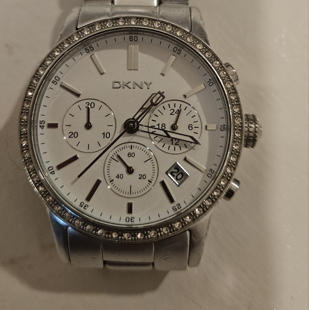 DKNY Silver Chronograph Watch with Crystal Bezel